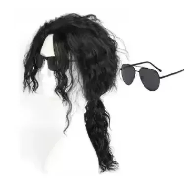 Michael Jackson Style Black Curly Wig Long Wavy Ponytail Synthetic Hair Wig for Costume Party Halloween Carnival Cosplay Wigs