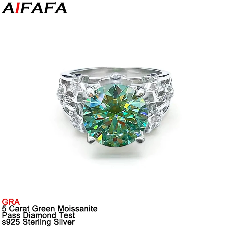 Real 5 Carat Green Moissanite Women Rings s925 Pure Silver Moissanita Finger Ring Plate Pt950 Jewelry Pass Diamond Tester GRA