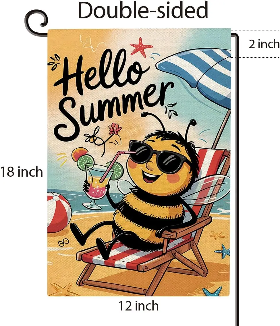 Hello Summer Beach Garden Flag Double Sided Summer Bee Burlap House Flag Outdoor Seasonal Decorations for Yard Porch Patio 1 yyi