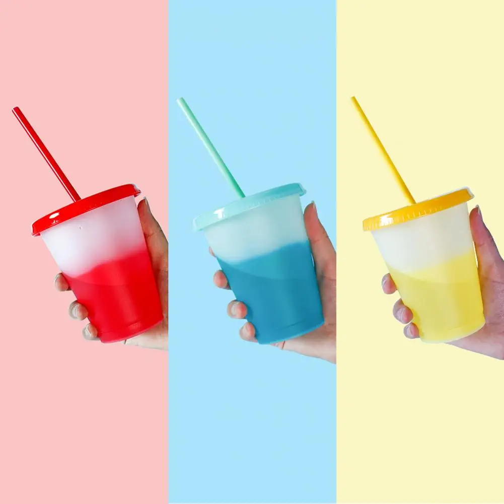 473 Ml Color Changing Cold Cups Reusable Plastic Tumbler With Lid And Straw Cold Cup Straw Cup Drinkware Kitchen Gadgets