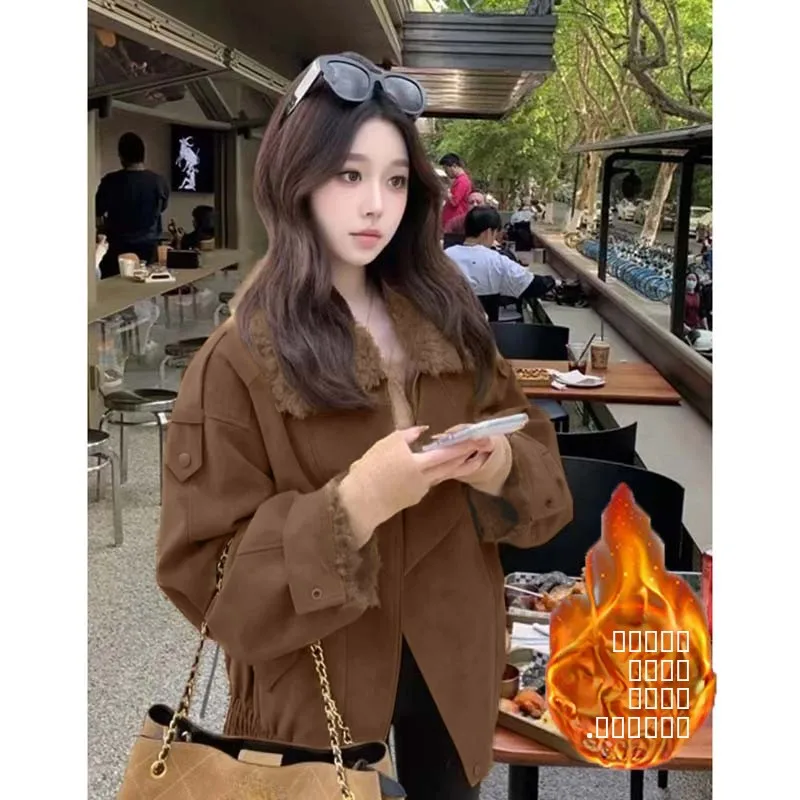 

Thiened Fce Luxury Sle Women's Jaet 2025 Autumn New Faion Quilted Coat with Fur Collar Casual Pure Color Polyester