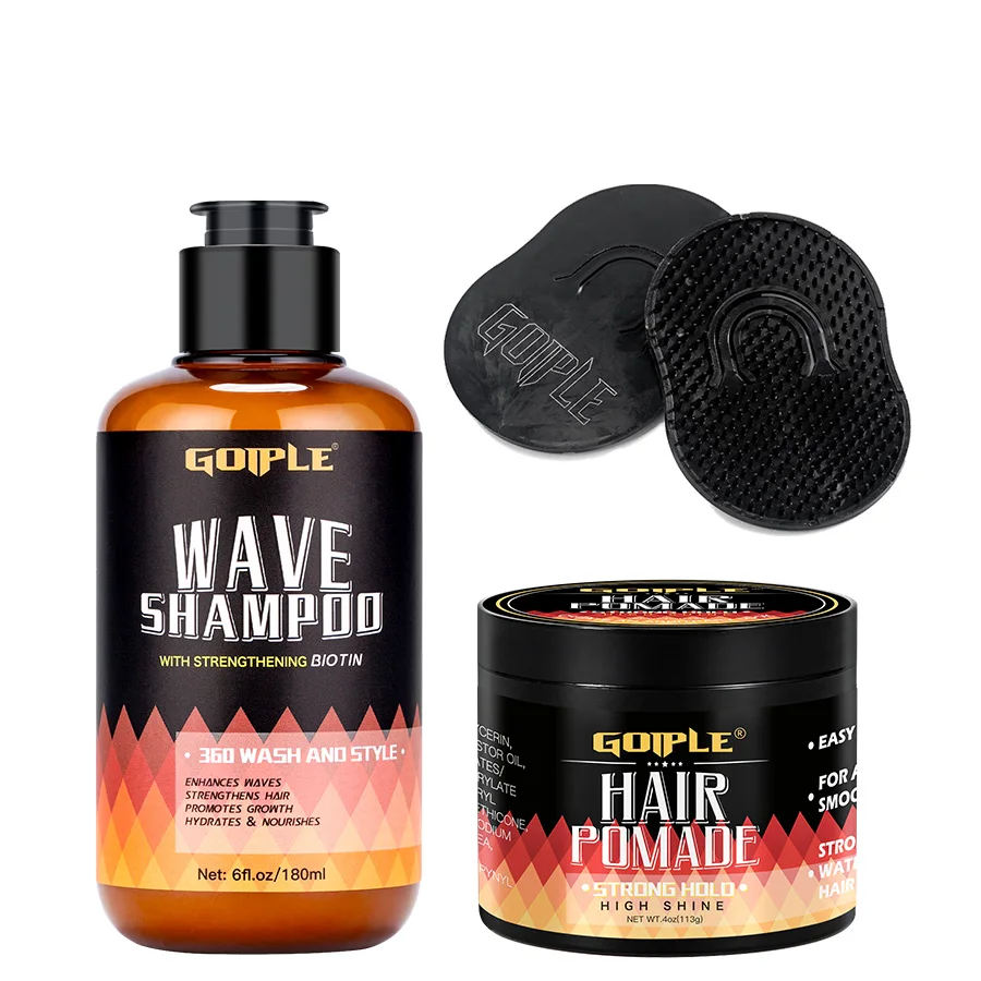 Kit de champú ondulado para hombres, crema de cera antifrizz, pomada para el cabello con estilo en capas, productos de champú para el cuidado de limpieza y cepillo para el cabello, 4 unids/set