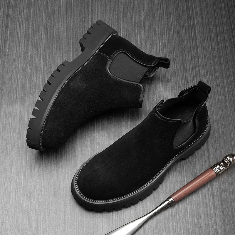 Fashion Casual Versatile Genuine Leather Trendy Shoes English Winter Chelsea Boots 231146