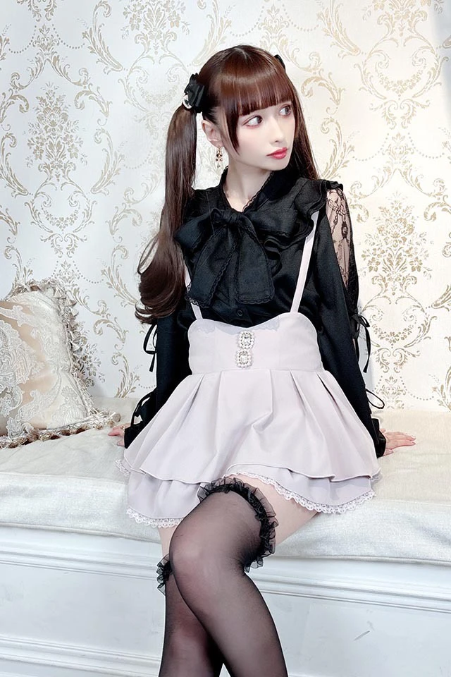 Japanese Black Suspender Skirt Women Curved Waist Girdle High Slim Fit Sweet Mine Series Mass-Produced Ruffled Pleated Skirt