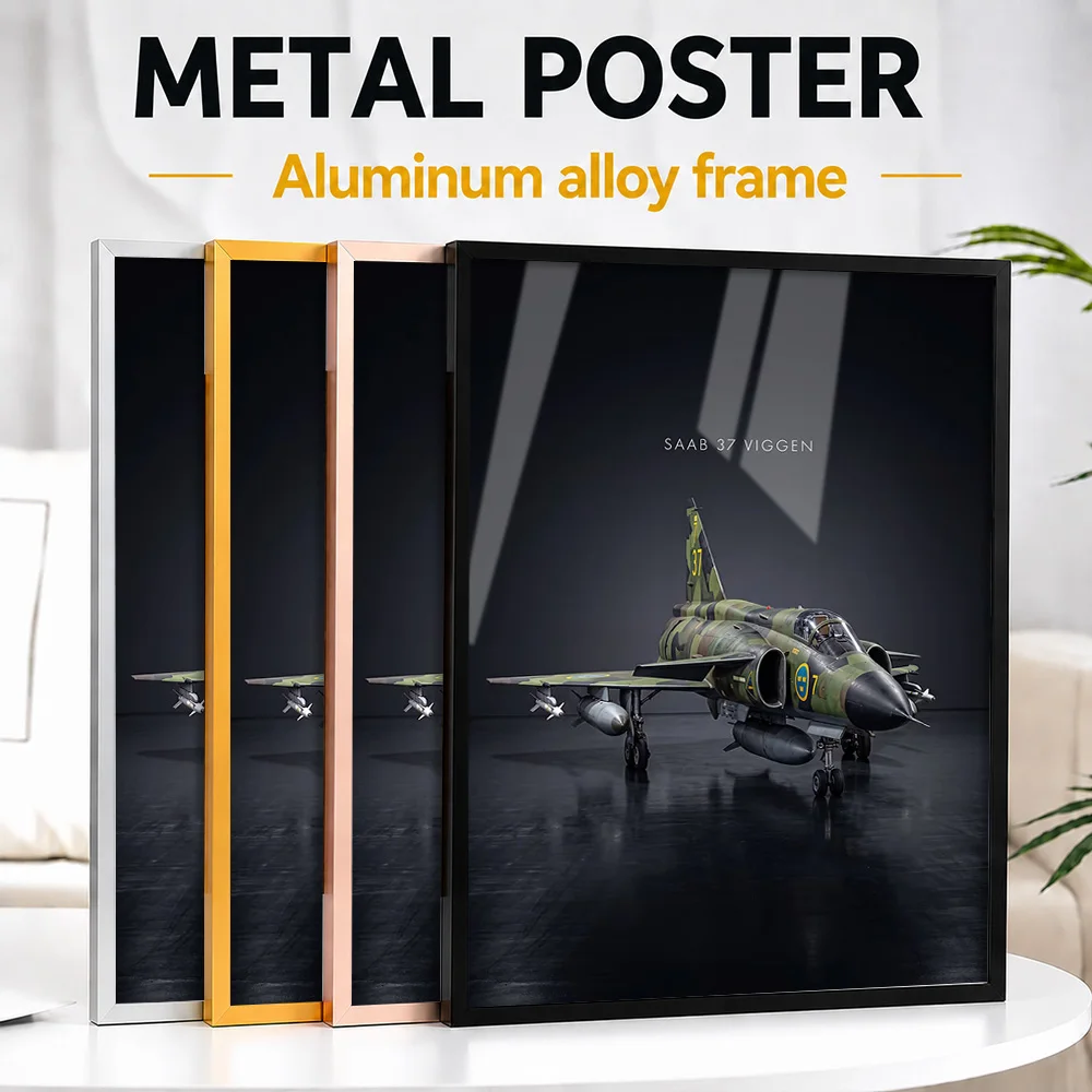 SAAB 37 Viggen Fighter Jet Metal Poster With Aluminum Alloy Frame Personalized Flight Tribute Wall Art For Office And Pilot Gift