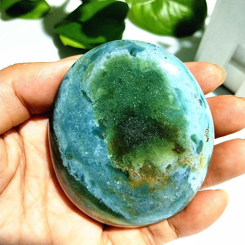 Natural Stone Beautiful  OceanJasper Palm Stone Spirit Meditation Feng Shui Energy  Exorcism Crystal Home Decoration