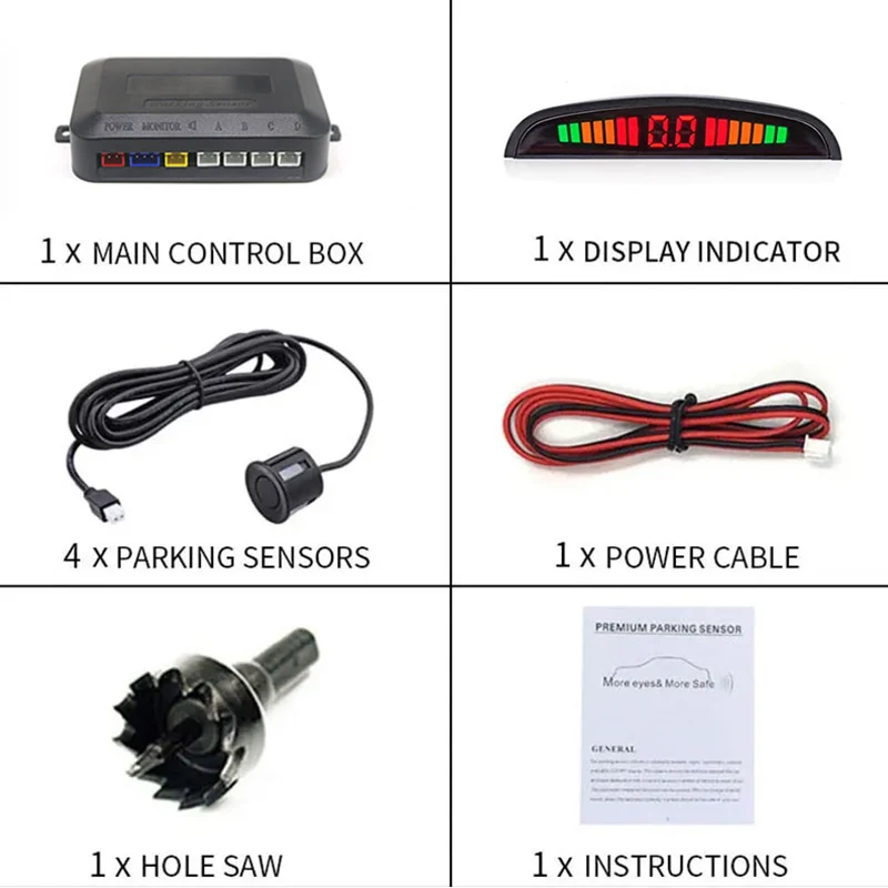 Sensor de estacionamiento LED Parktronic para coche con 4 sensores, sistema de detección de Monitor de Radar de estacionamiento de marcha atrás, pantalla retroiluminada de 22MM