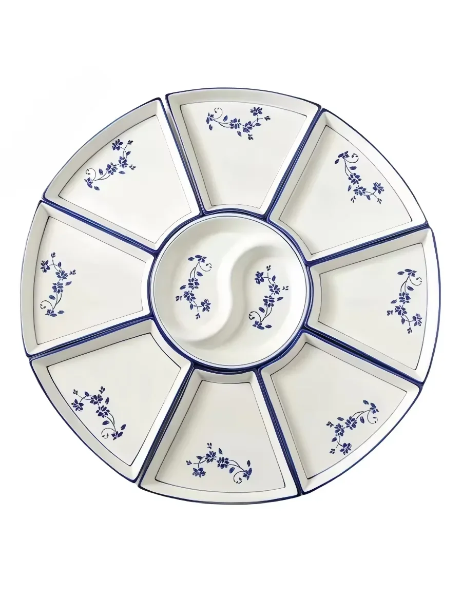 Blue and white porcelain tableware set, family gathering dining table, hot pot reunion serving tableware, serving plates