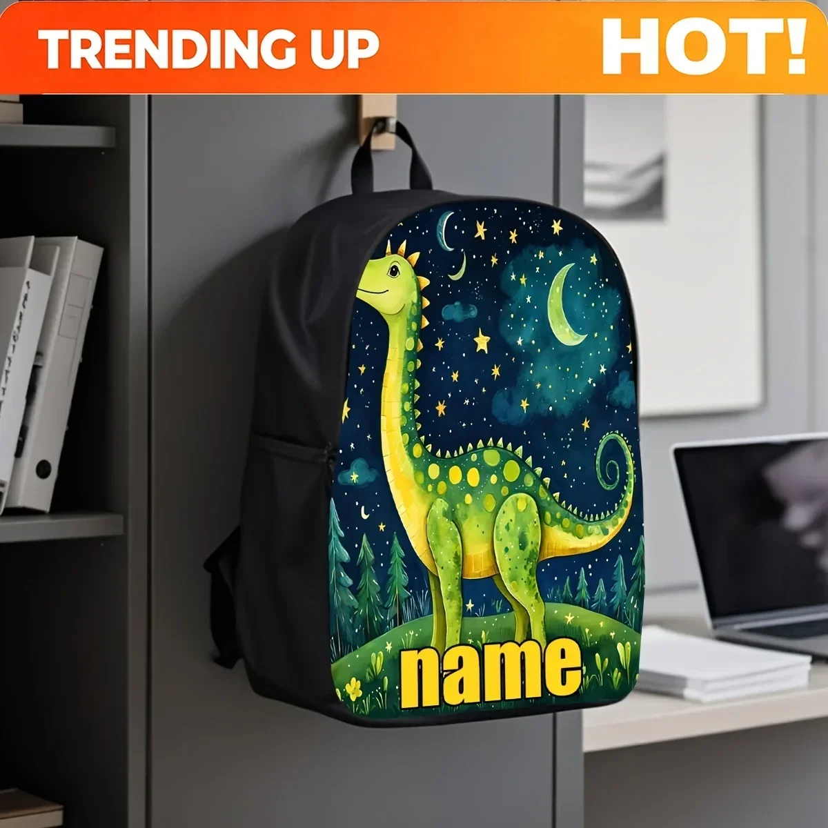Custom Bag 1pc Customizable Cartoon Dinosaur Backpack - Large Capacity 17-Inch Lightweight Durable School Commute Travel Lunch B