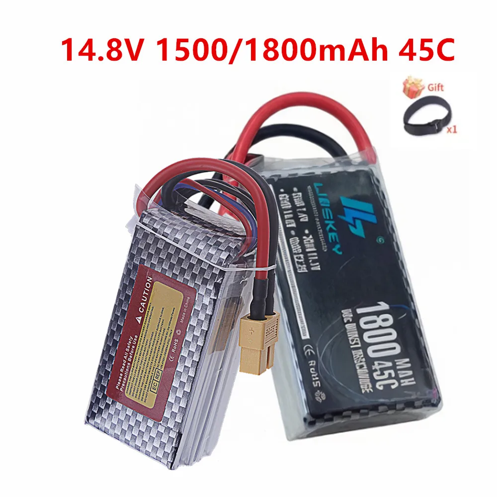 4S Lipo 14.8V Battery 1500mAh 1800mAh 45C With XT30 XT60 Deans T Plug For RC Car, FPV Drone, Truck, Airplane Soft Case