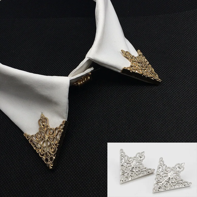 Vintage Triangle Pattern Shirt Collar Brooches for Women Men Court Style Hollow Crown Buckle Pin Clothes Suit Decorative Jewelry