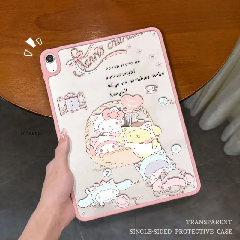Sanrios Cinnamoroll Cute Ipadair7 Tablet Shell New Acrylic Cartoon Desktop with Bracket Girl Heart Tablet Protects Back Shell