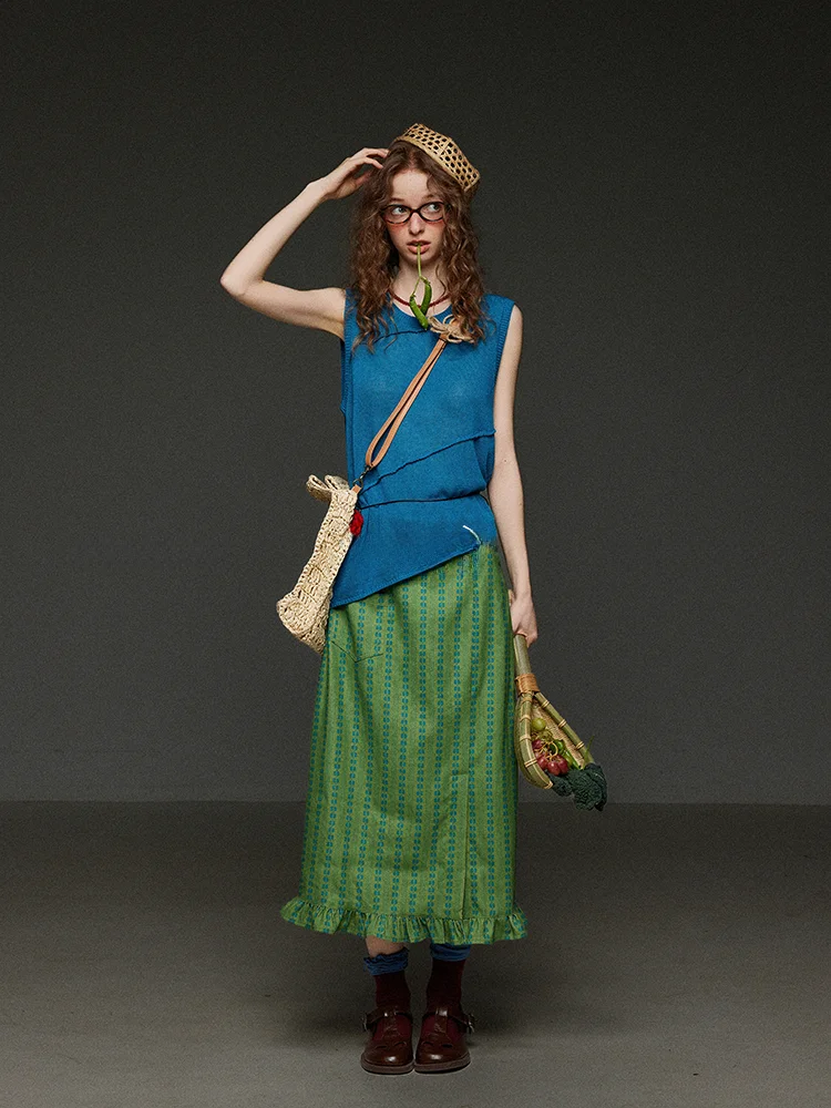 

TNIT Retro Asymmetric Hollow out Multi-Layer Knitted Strap Vest Women's Svel Top Summer Design Sense Commute Sle