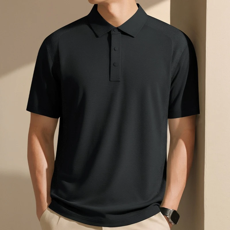 Men's Splicing Short Sleeve Polo Shirts 80S High Count High Density Summer Cool Feeling Soft Breathable Casual Collared Tops