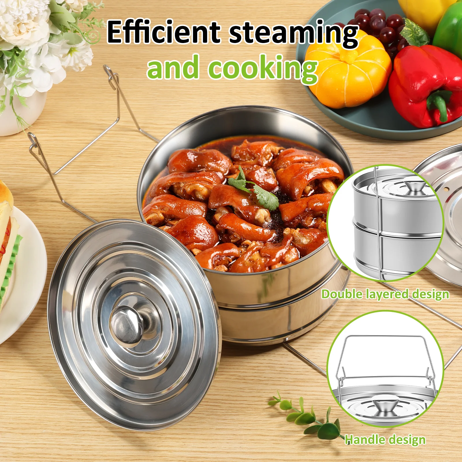 Premium Double Layer Stackable Steamer Insert Pans: Stainless Steel Construction, Ideal for Cooking, Baking, and Steaming