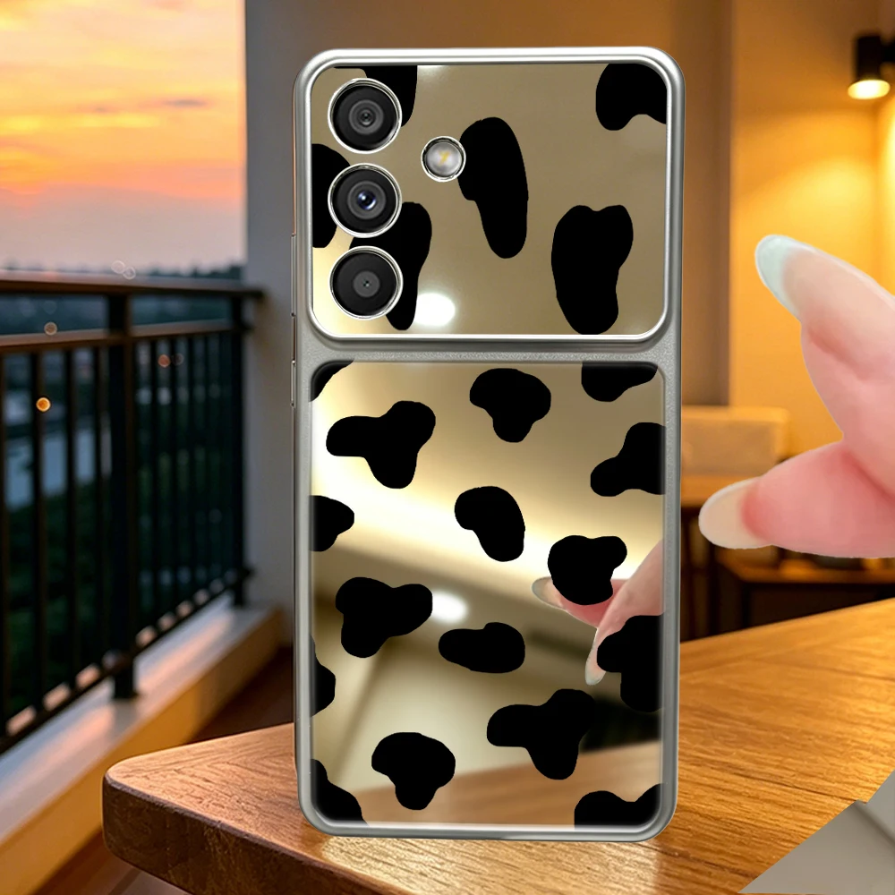 Cow Print Luxury Mirror Phone Case For Samsung Galaxy A53 A54 A55 A56 A57 A73 F17 F36 F56 M17 M36 M56 5G Soft Cover
