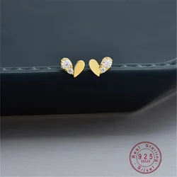 Premium Half Zircon Heart-shaped Asymmetrical Earrings Delicate S925 Sterling Silver Female Student Simple Accessories Gifts