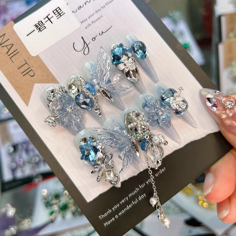 5/10 Uds. De dijes colgantes de cristal para decoración de uñas de aleación de lujo 3D, accesorios de cadena de perlas para decoración de uñas, suministros de manicura de diseño