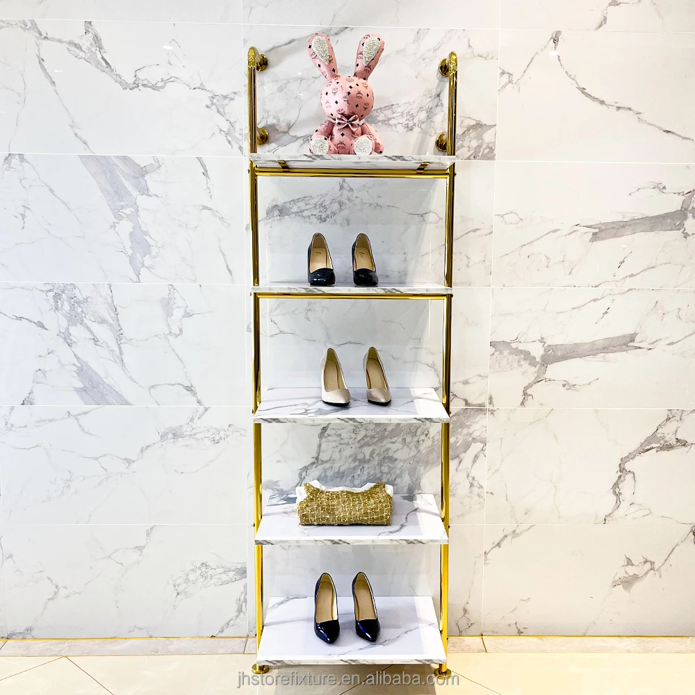 ชั้นวางรองเท้าโลหะแบบขายดี ชั้นวางโชว์กระเป๋าถือสำหรับร้านขายของผู้หญิง