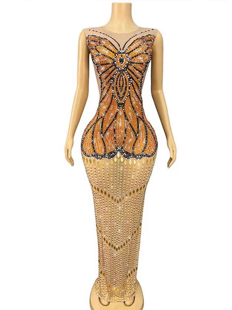 Hoge kwaliteit strass pailletten elastische jurk 2025, nieuwe mode op maat gemaakte dameskleding