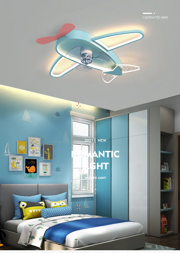 Creative Plane aircraft Ceiling Fan With LED Light For Kids Children Room LED Ceiling Fan Stepless Dimmable For Children Bedroom