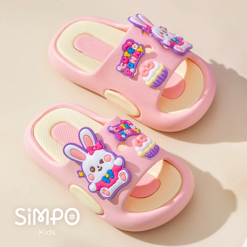 

Милые тапочки с кроликом для девочек, летняя домашняя домашняя обувь для больших детей, водонепроницаемые противоскользящие шлепанцы для спальни, размер 24-35