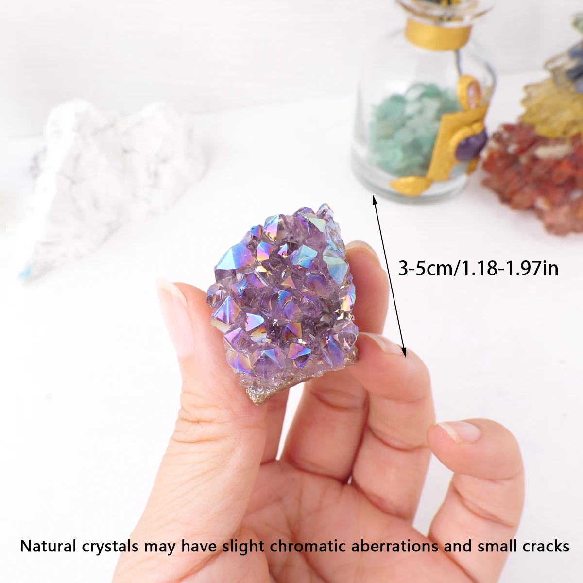 1PC Colorful Electroplated Halo Amethyst Cluster Angel Aura Rainbow Crystal Stone DIY Home Collection Decorative