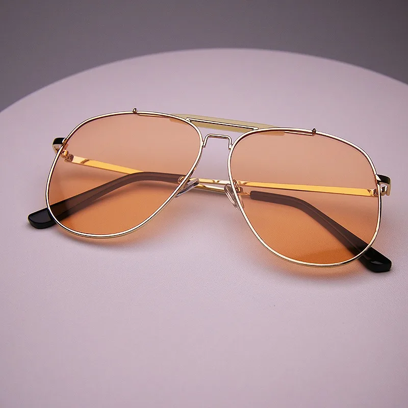 

Luxury Brand Retro Big Frame Women Sunglasses Tea Color Square Pilot Shades UV400 Cool Men One Piece Sun Glasses