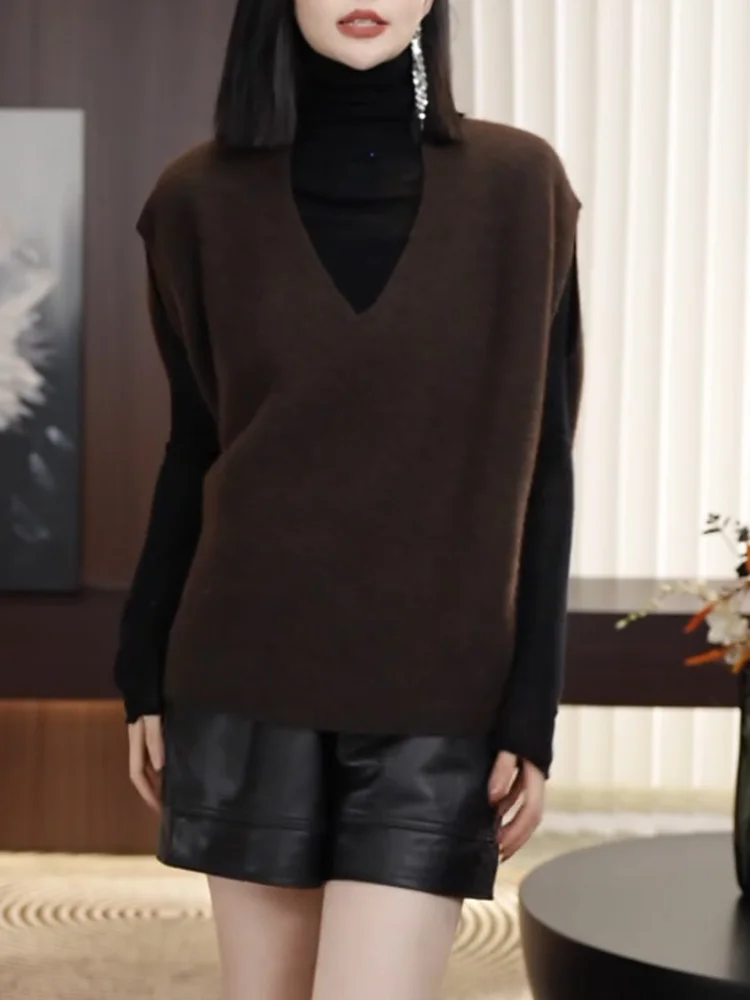 

Корейский вязаный жилет V-образного выреза в стиле «ленивый шик», осень 2025, новинка, большие размеры, модный, универсальный, теплый, без швов