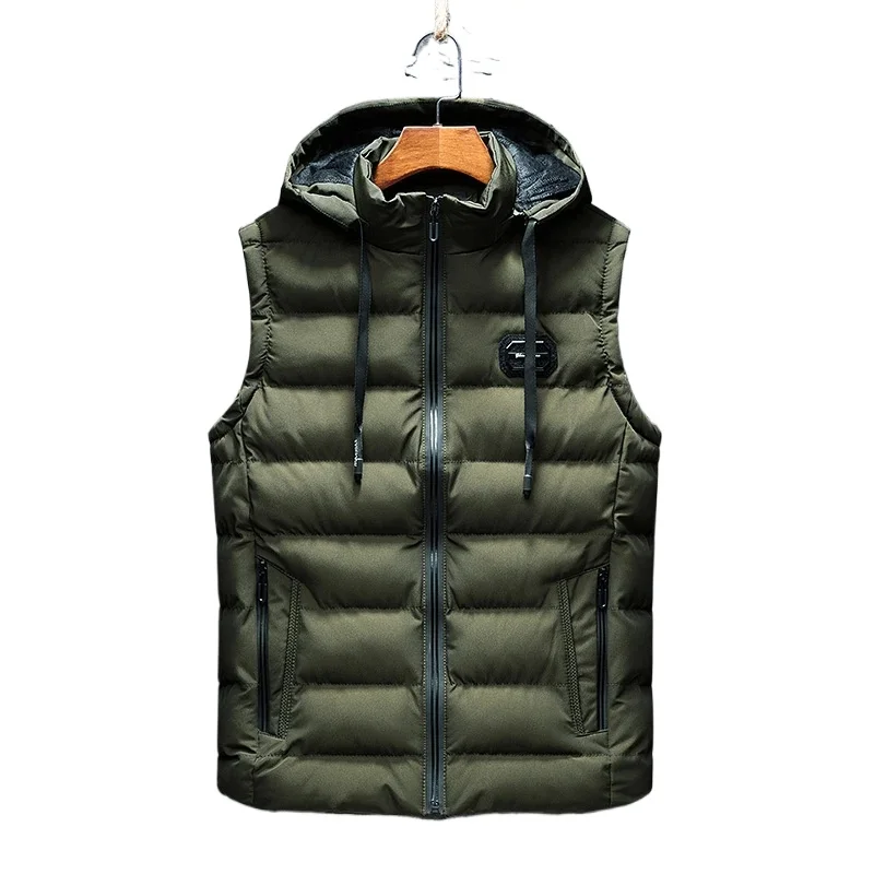 

Men's New Jacket Sleeveless Vest Hooded Fashion Trend Versatile Casual Men's Cotton Pad Men's Vest Men's Zipper Plus Size Jacket