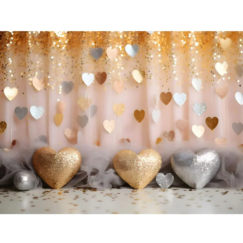 Avezano Photography Background Valentine's Day Glitter Heart Love Sequin Wedding Portrait Photo Backdrop Girl Birthday Decor