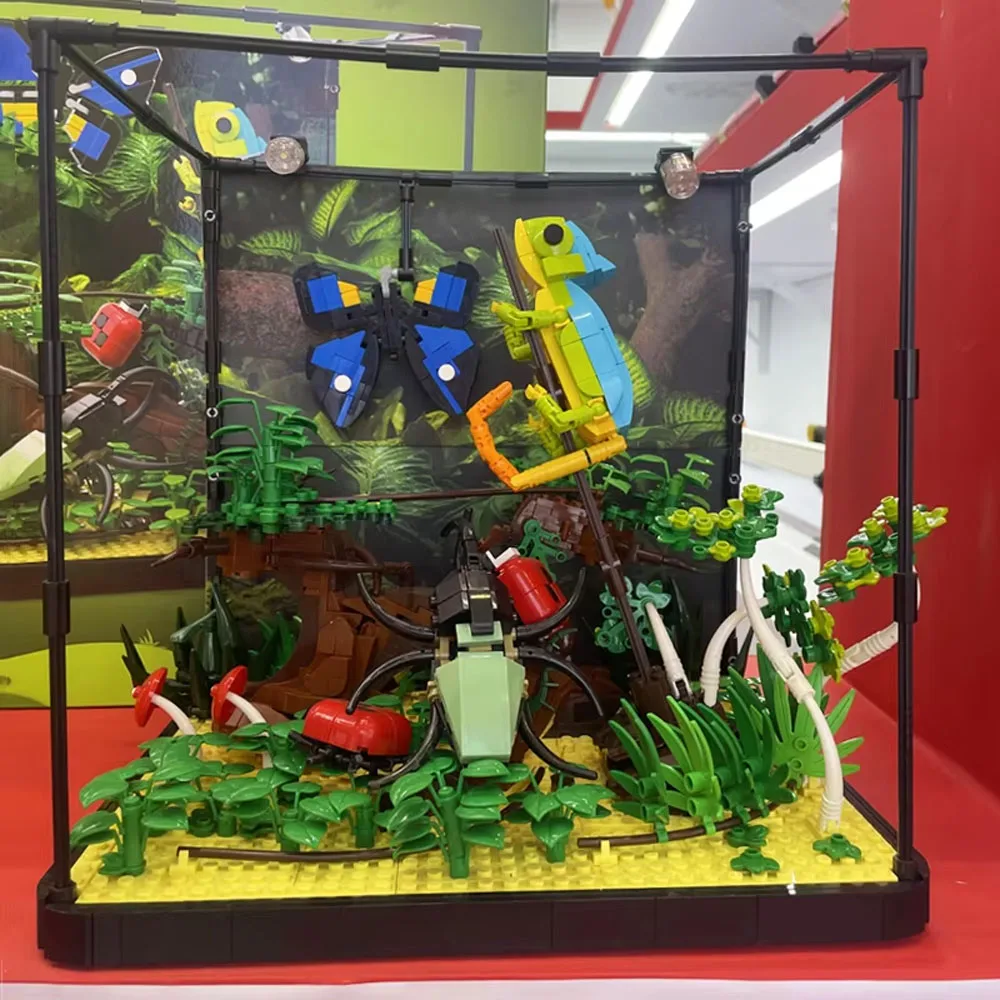 

Tropical Rain Forest Building Blocks 3D Animal Chameleon Lizard Model Insect Butterfly Beetle Plant Assemble Bricks Toy Kid Gift