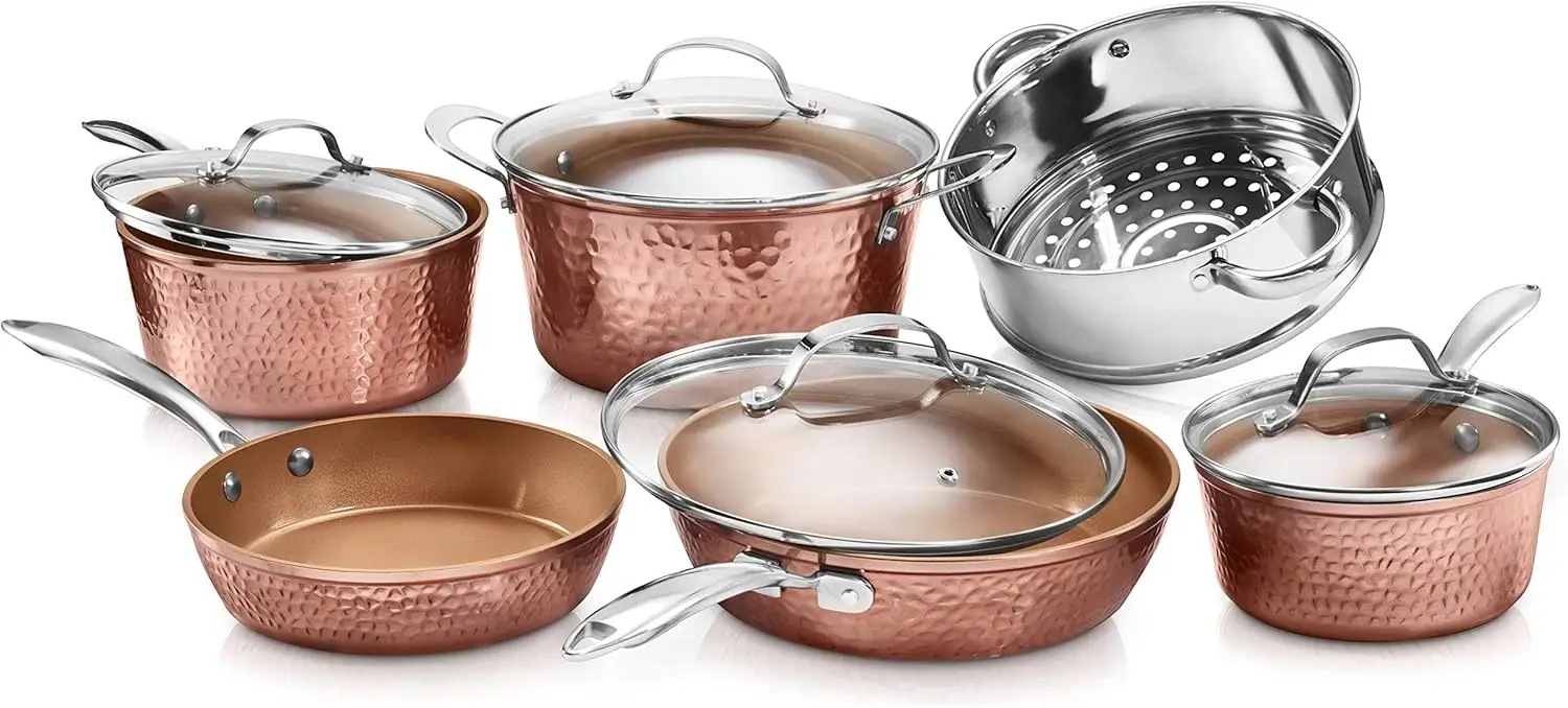 

Premium Ceramic Cookware Set: 10-Piece Nonstick Pots & Pans with Even Heating, Oven & Dishwasher Safe