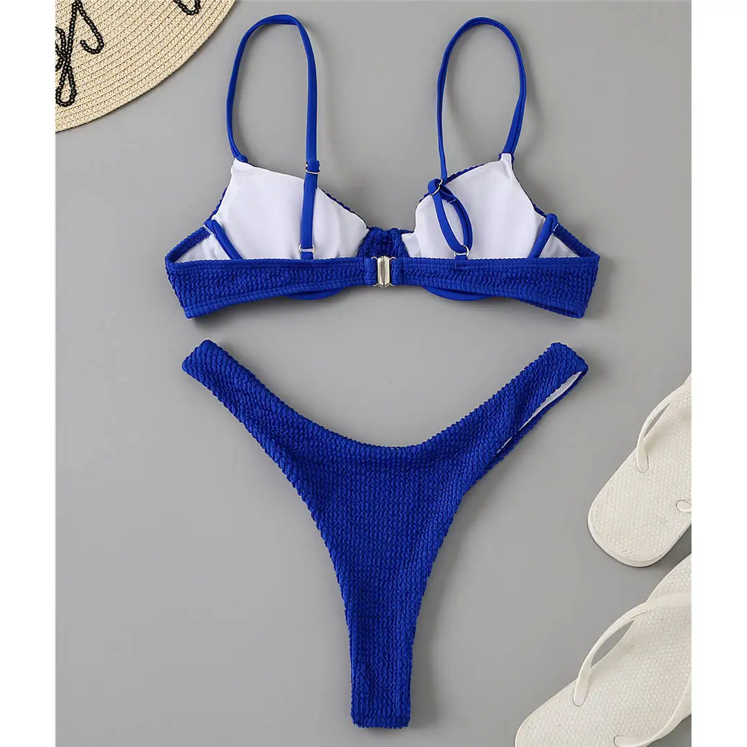 Gerippter, hoch geschnittener Bikini-Badeanzug mit Bügel, Damen-Badebekleidung, zweiteiliges Bikini-Set, String-Badeanzug, Badeanzug, Schwimmanzug V2697SW – Detail 36