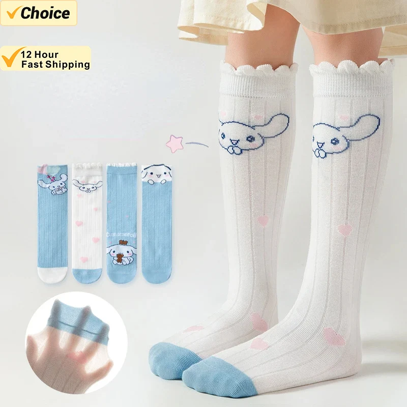 Summer Children's Girls Socks Anime Sanrios Kuromi Melody Cinnamoroll Thin Style Mid Length Mesh Socks Kawaii Korean Cute Socks