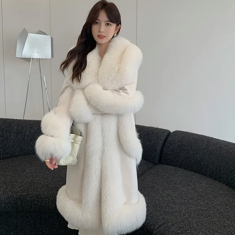 

2026 New Autumn Winter Chic Fur Collar Cape Jacket Overcoat Women's Fashion Loose Fur Suede Coat Thickened Warm Shawl Jacket