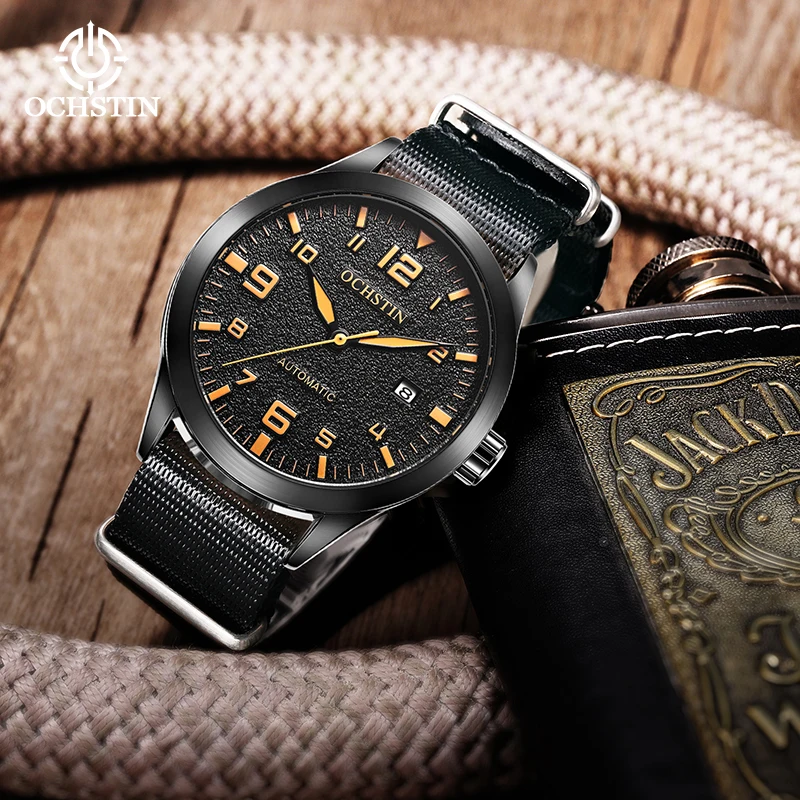 

Часы OCHSTIN Creative Nylon Series с механическим механизмом и одинарным календарем, мужские, водонепроницаемые, с нейлоновым ремешком, деловые, модные.