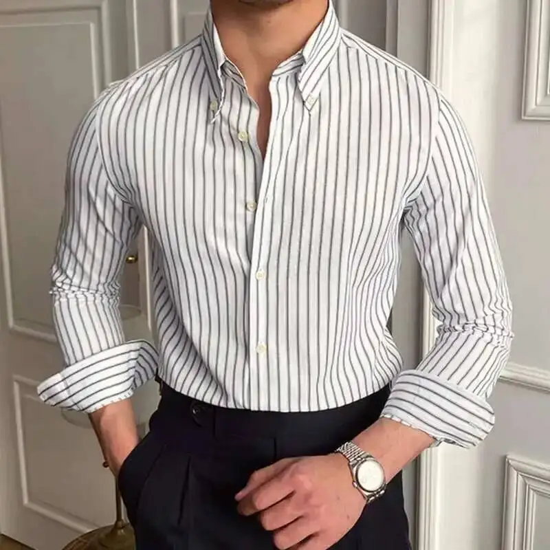 Casual Stripe Shirt Retro Shirt Dress Camisa Masculina Social Italian 2022 Spring British Style  Men Long Sleeve Striped Shirt