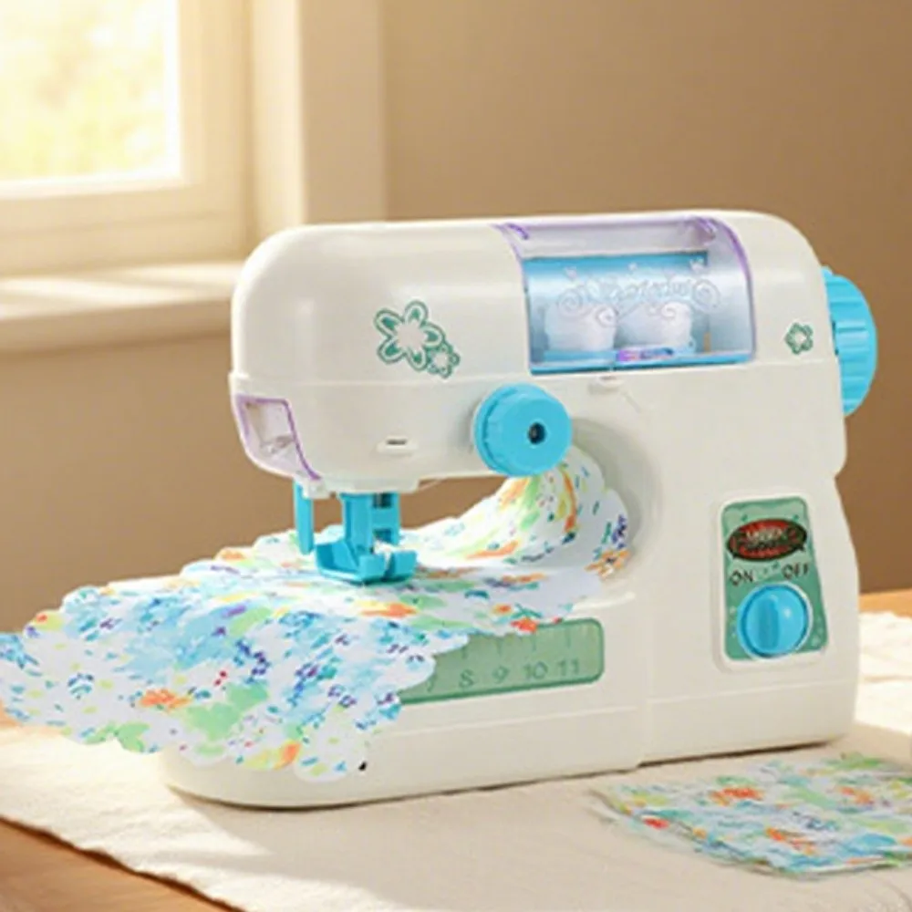 Máquina de coser simulada para niños, máquina de coser portátil con costura eléctrica rosa claro para niño y niña