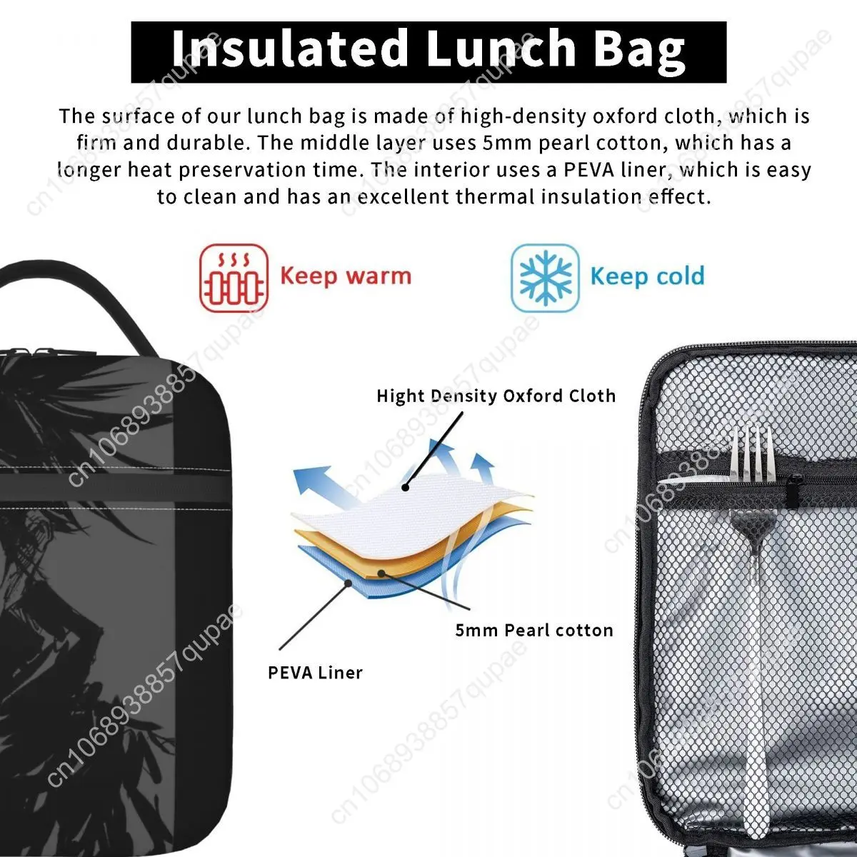 Choso JJK Anime Saco de almoço isolado Recipiente de almoço térmico portátil Tote Lunch Box Homens Mulheres Escola ao ar livre