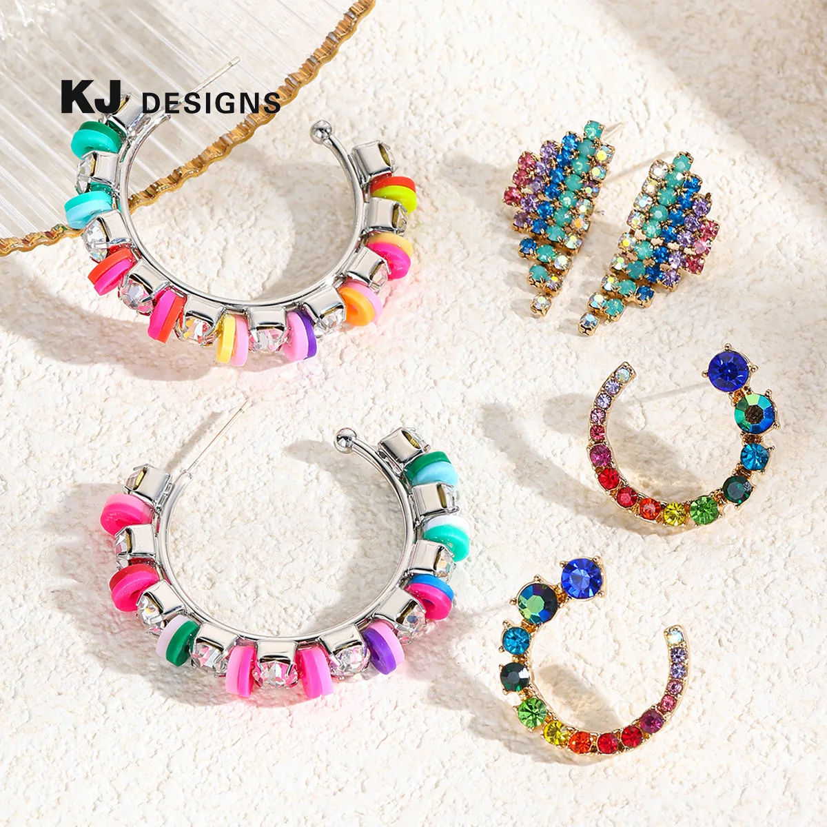 Trend mosaic geometric color zirconium fashion earrings inlaid with zirconium happy color bright trend women's treatment