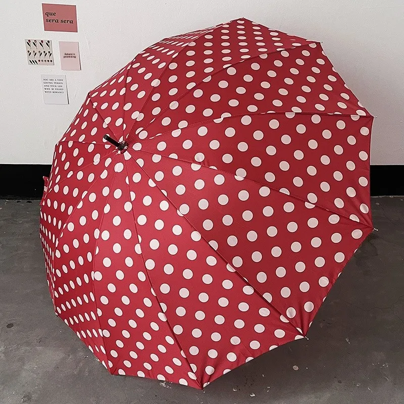 

Red Polka Dot Long Handle Umbrella Sturdy Windproof Korean Style Straight Pole Umbrella Wedding Supplies Photography Props