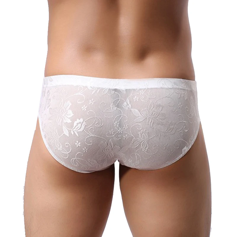 Mens Mesh Briefs Sexy See-through Lace Penis Pouch Man Panties Gay Underwear Low Waist Sissy Bikini Jockstrap Hombre Calzoncillo