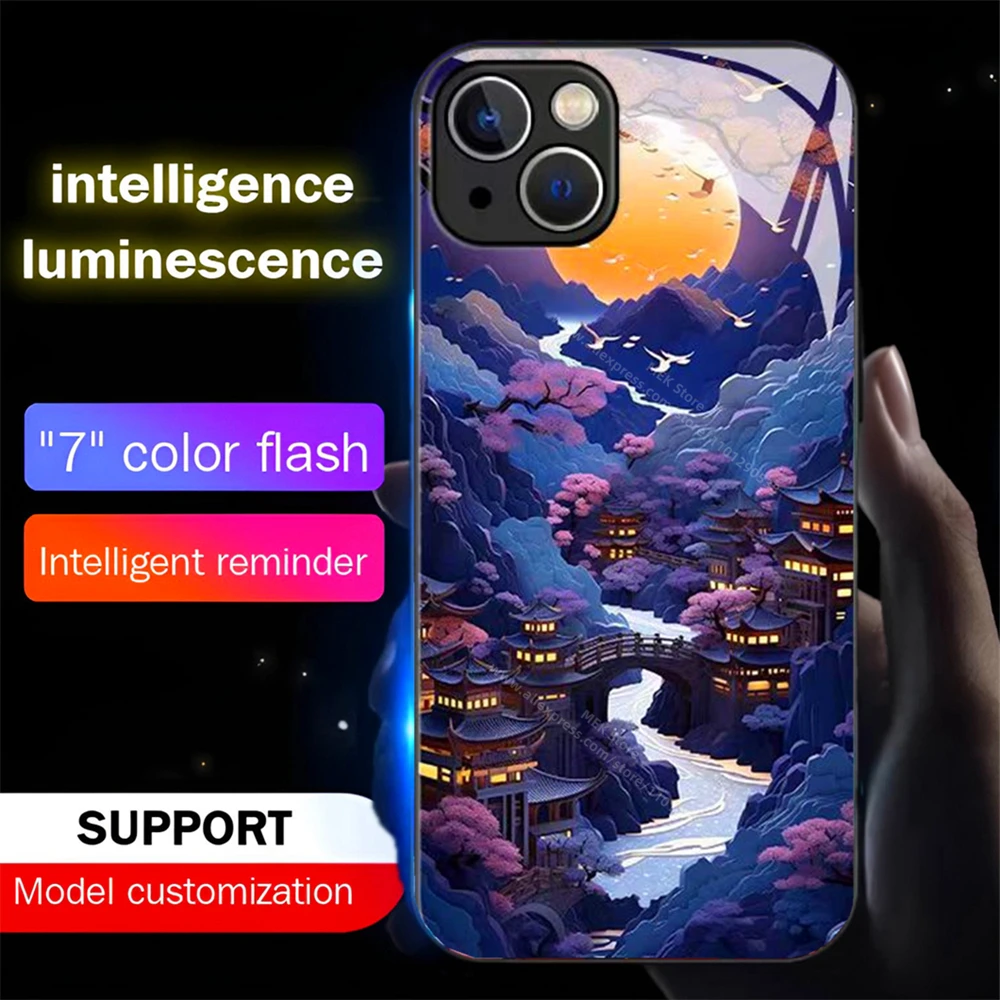 Japanese Countryside Sound Control LED Flash Cases Luminous Cover For Samsung S25 S24 S23 S22 S21 S20 FE Note 10 Plus Ultra