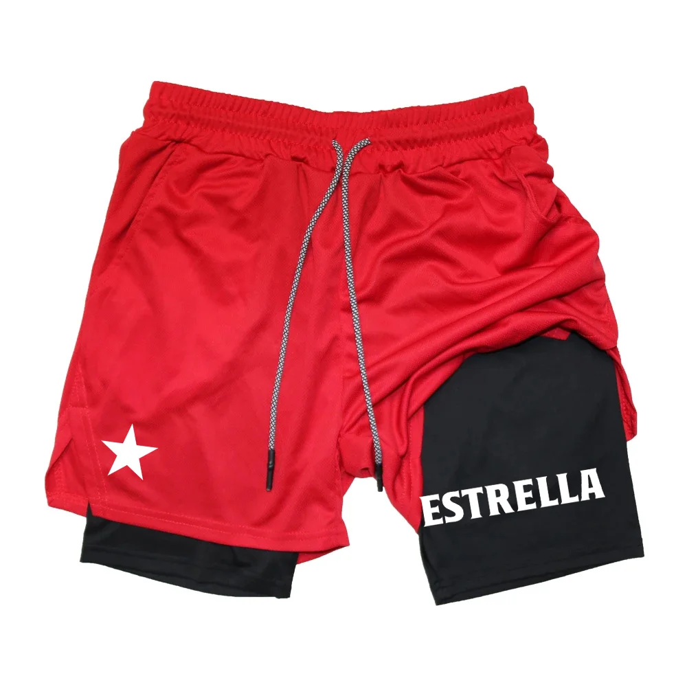 Running Shorts Men Sportswear 2 In 1 ESTRELLA Jogging Short Pants Double-deck Bottoms Gym Fitness Training Sport Shorts