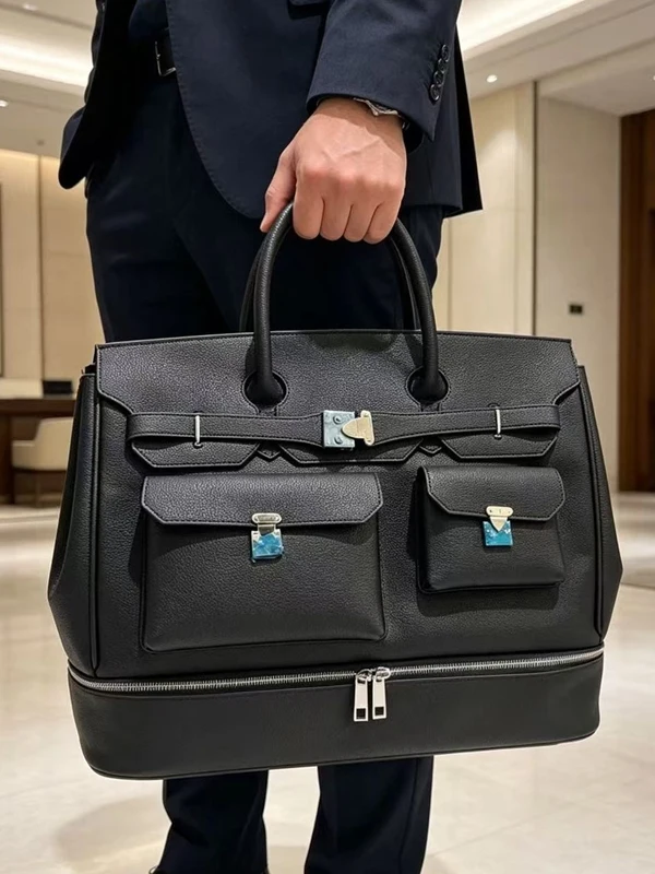Casual Men's Large Capacity Platinum Leather Texture Shoulder Crossbody Bag Travel Bag Luggage Handbag Bag