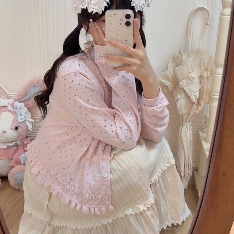 

Винтажный милый вязаный кардиган в стиле Лолиты, женский японский кавайный милый короткий свитер с длинными рукавами и бантом, Harajuku Y2k, тонкие джемперы