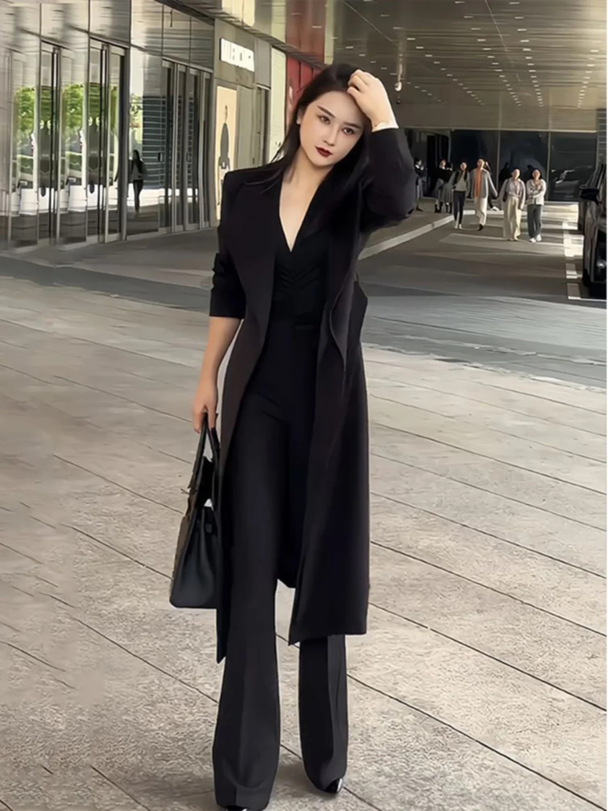 

Slimming Effect Spring Commute Long Sleeve Coat High Waist Pants Two Piece Set Women's Korean Style Fashion Outerwear