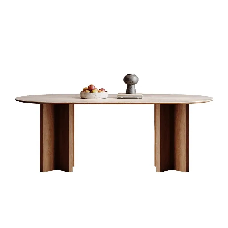 

Wabi Sansan Solid Wood Travertine Slate Dining Table and Chairs, North American Black Walnut Light