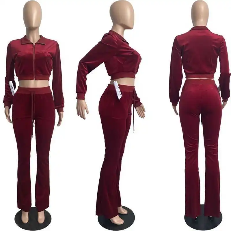 Velvet Women\'s Set Fashion Zipper Long Sleeve Coat And Pants Ladies Sweatsuits Fall Winter Two 2 Piece Sets Outfits Tracksuit